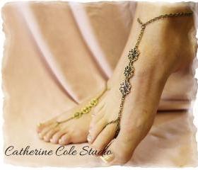 Bronze filigree charm Barefoot sandals great for summer 1 pr. slave sandals beach wear foot jewelry Catherine Cole Studio BF15