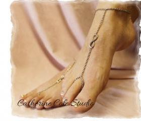Silver infinity eternity symbol Barefoot sandals great for summer 1 pr. slave sandals beach wear foot jewelry Catherine Cole Studio BF13