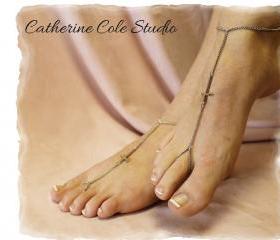 Silver Sideways Cross Barefoot sandals great for summer 1 pr. slave sandals beach christian foot jewelry Catherine Cole Studio BF10