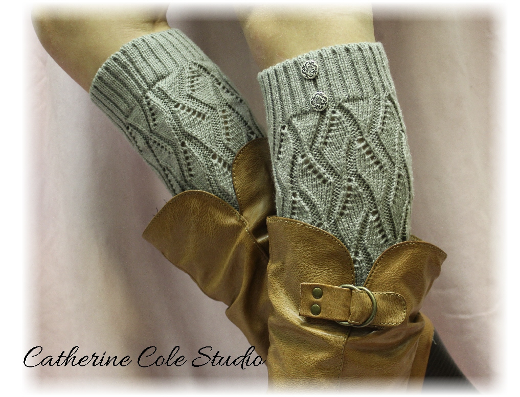 SILVER GREY Open Crochet Knit Leg Warmers LW18 / Womens Knit Pattern Great Wi...